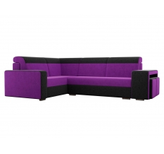 Угловой диван Мустанг с двумя пуфами вельвет фиолетовый черный левый