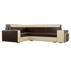 Угловой диван Мустанг с двумя пуфами эко кожа коричневый бежевый левый