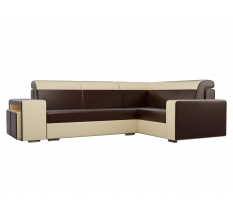 Угловой диван Мустанг с двумя пуфами эко кожа коричневый бежевый правый